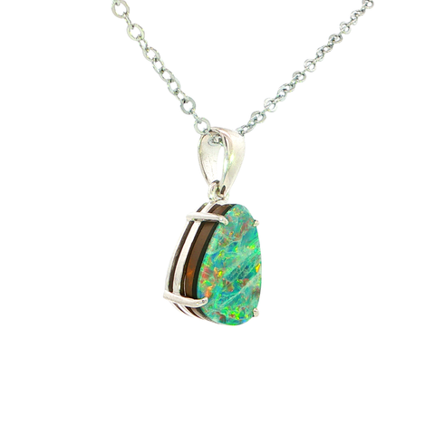 Australian Doublet Opal Pendant set in 925 Sterling Silver - Multicolour - Australian Opal Cutters and Pearl Divers