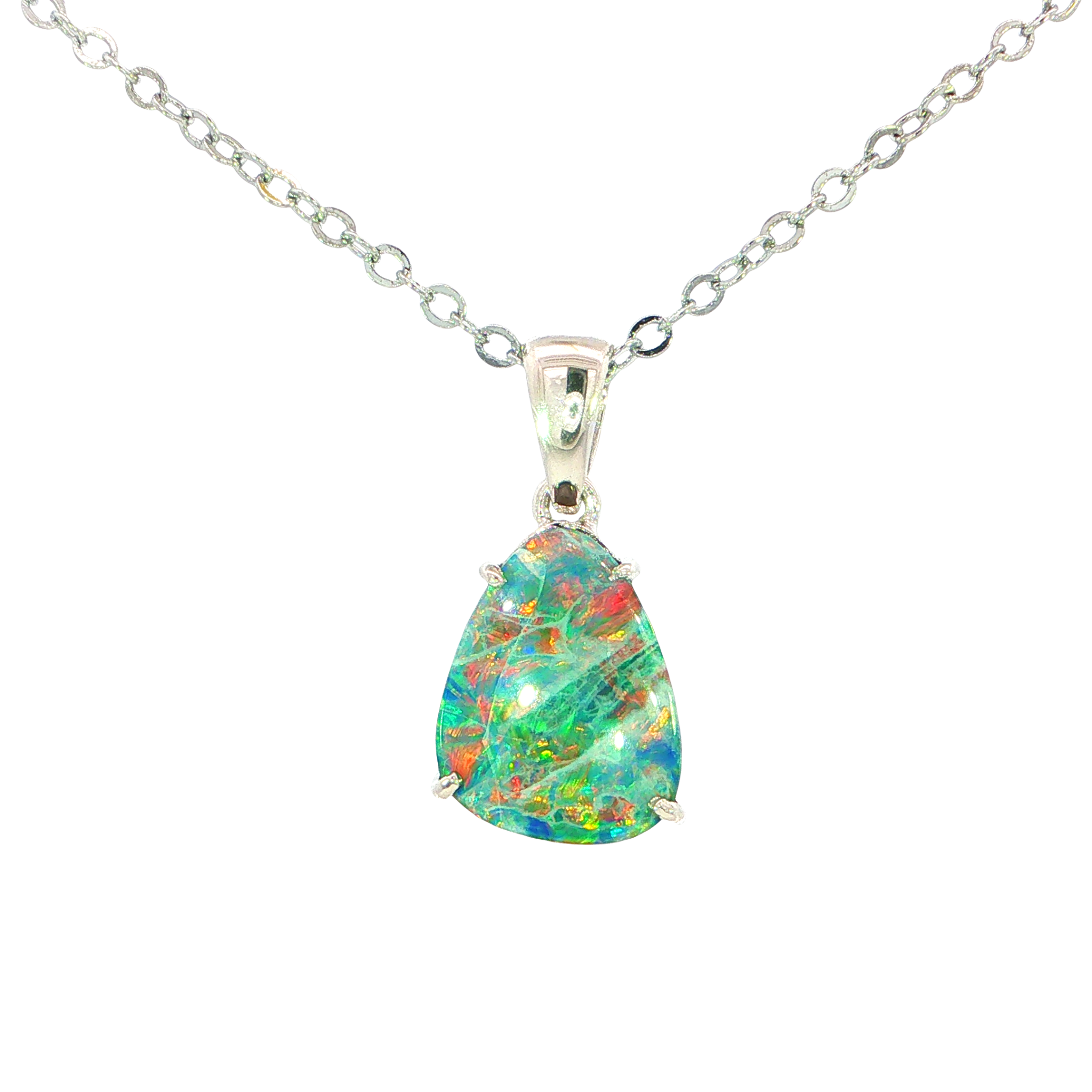 Australian Doublet Opal Pendant set in 925 Sterling Silver - Multicolour - Australian Opal Cutters and Pearl Divers