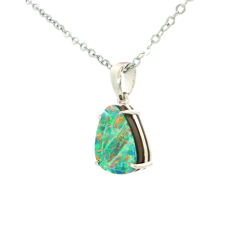 Australian Doublet Opal Pendant set in 925 Sterling Silver - Multicolour - Australian Opal Cutters and Pearl Divers