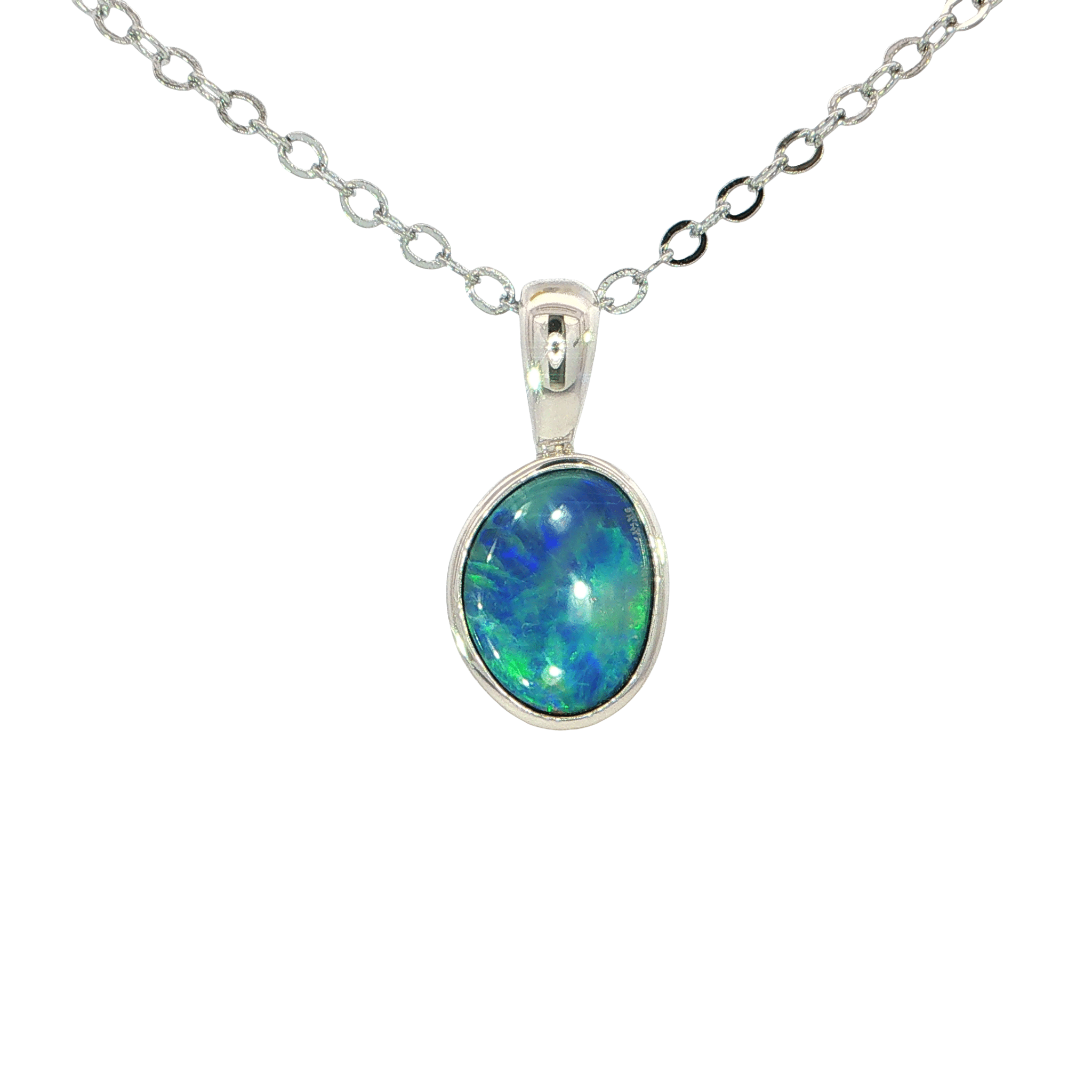 Australian Doublet Opal Pendant set in 925 Sterling Silver - Blue-Green - Australian Opal Cutters and Pearl Divers