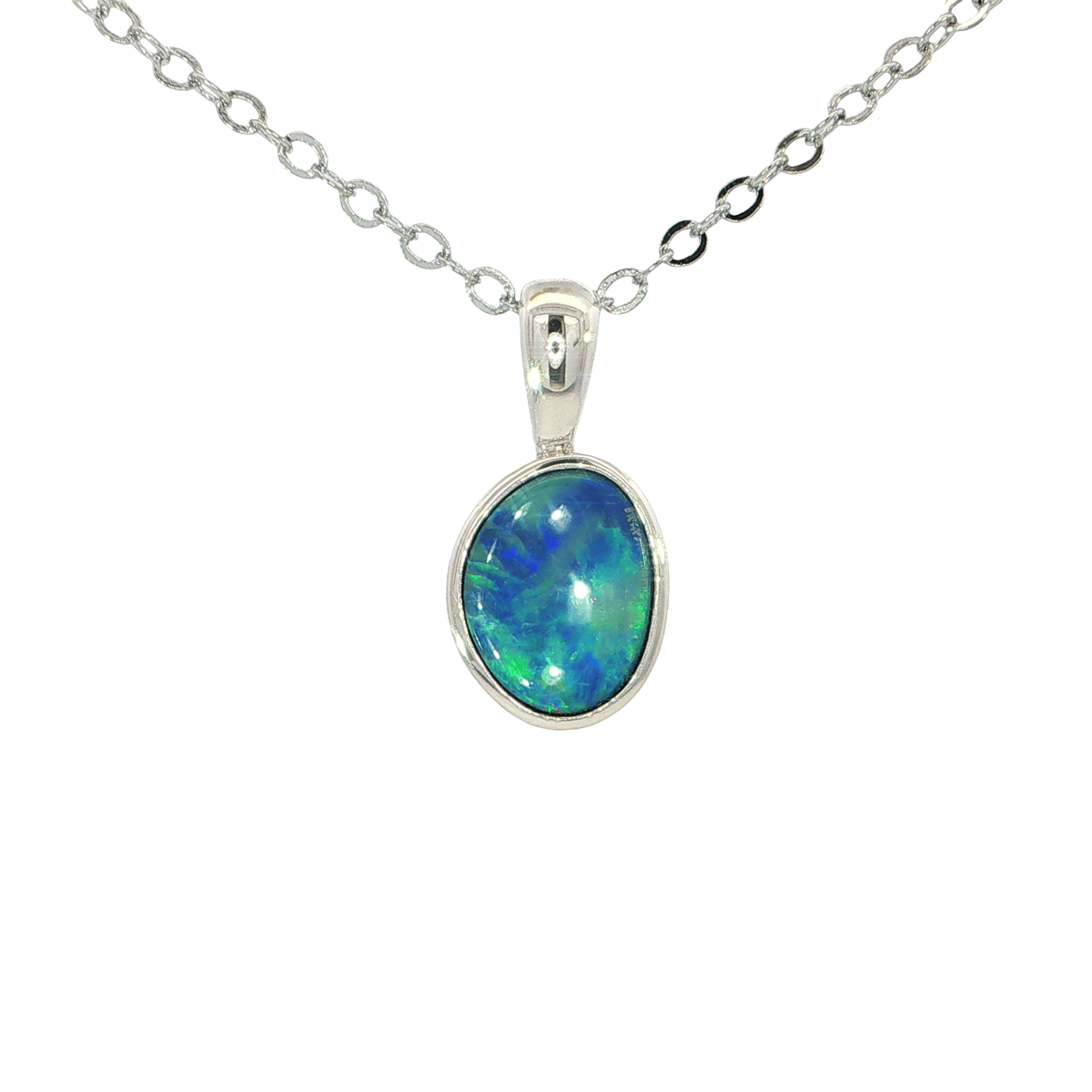 Australian Doublet Opal Pendant set in 925 Sterling Silver - Blue-Green - Australian Opal Cutters and Pearl Divers