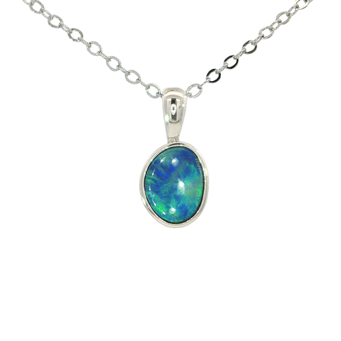 Australian Doublet Opal Pendant set in 925 Sterling Silver - Blue-Green - Australian Opal Cutters and Pearl Divers