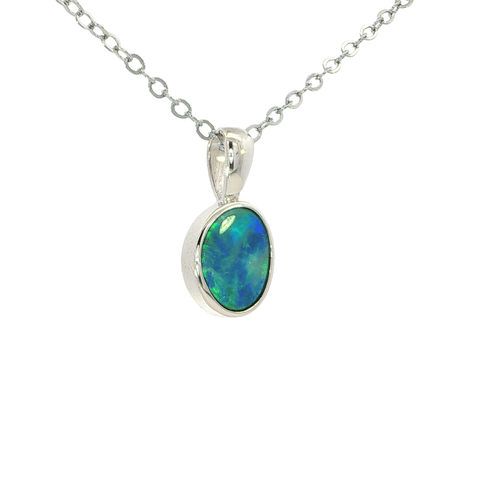 Australian Doublet Opal Pendant set in 925 Sterling Silver - Blue-Green - Australian Opal Cutters and Pearl Divers