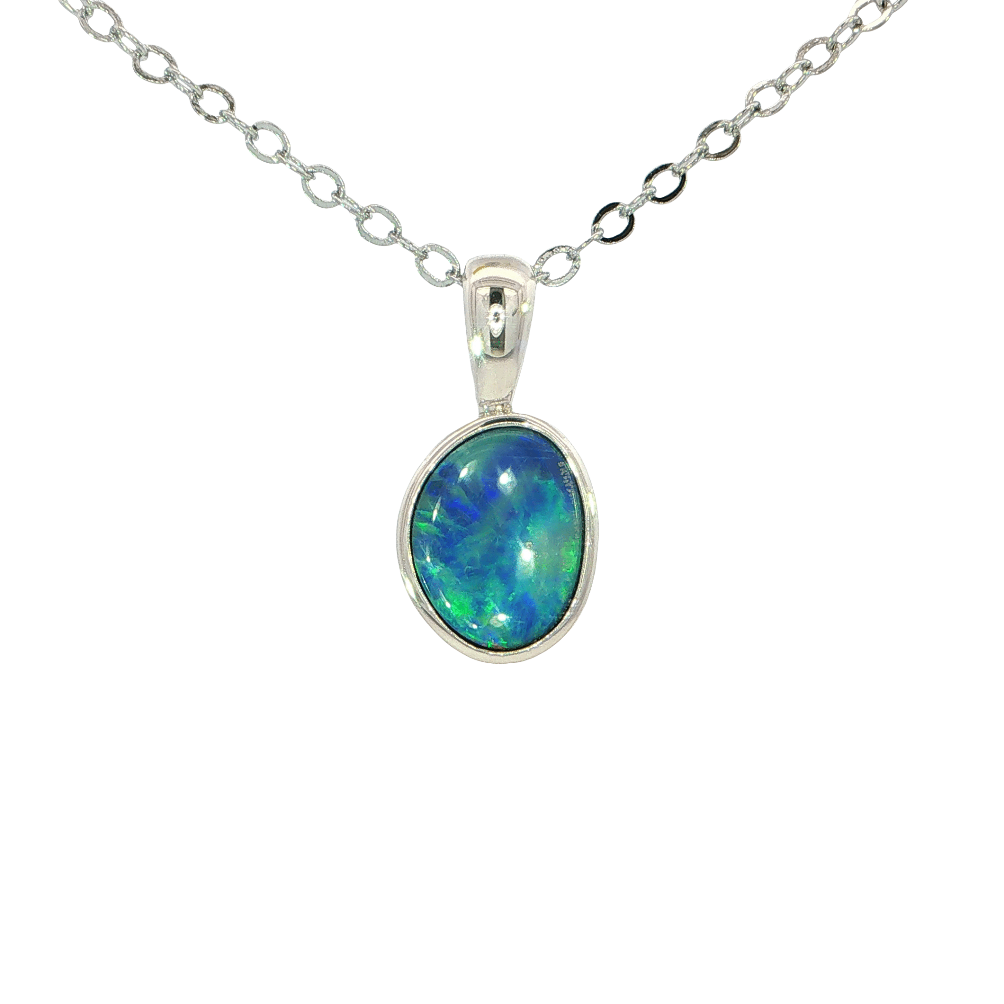 Australian Doublet Opal Pendant set in 925 Sterling Silver - Blue-Green - Australian Opal Cutters and Pearl Divers