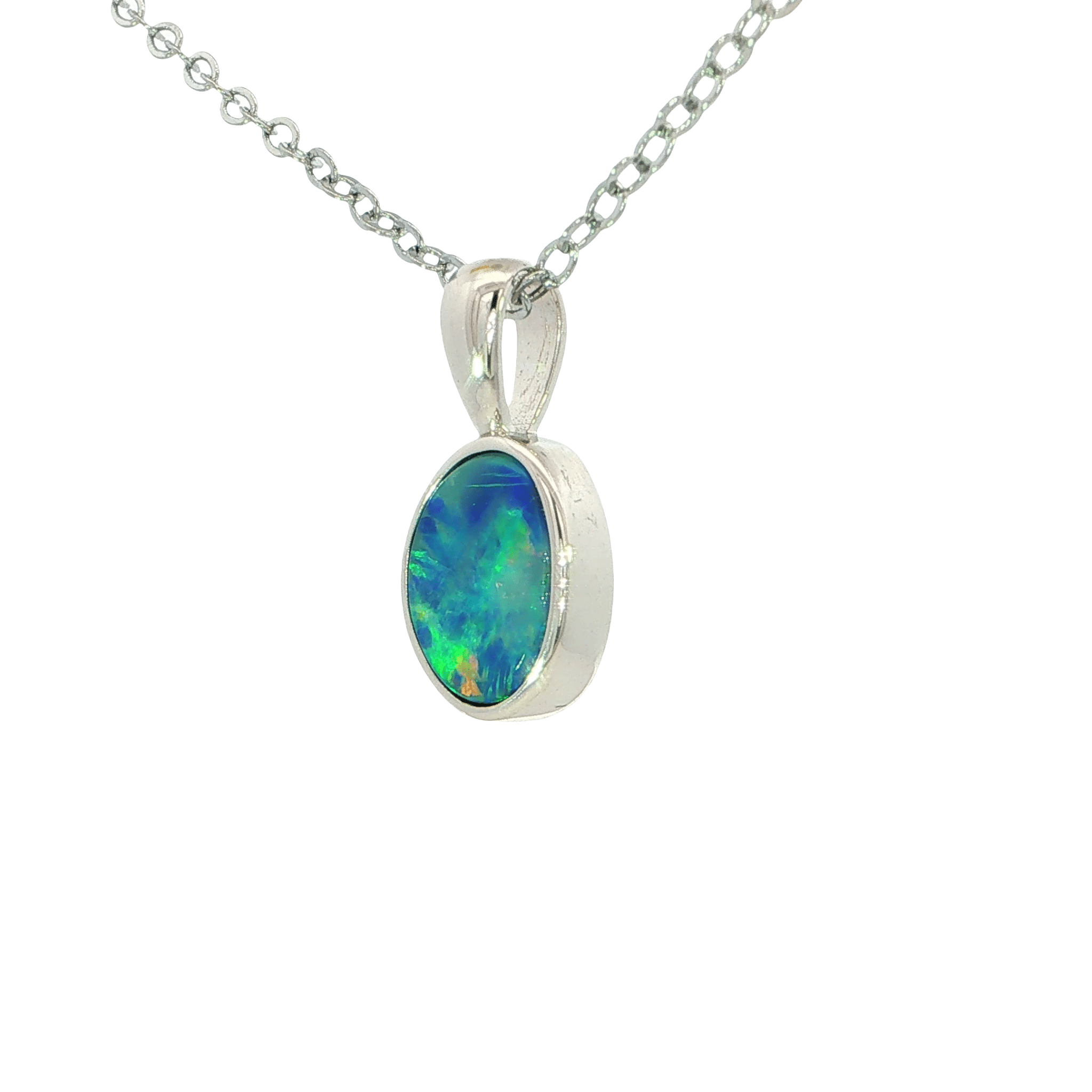 Australian Doublet Opal Pendant set in 925 Sterling Silver - Blue-Green - Australian Opal Cutters and Pearl Divers