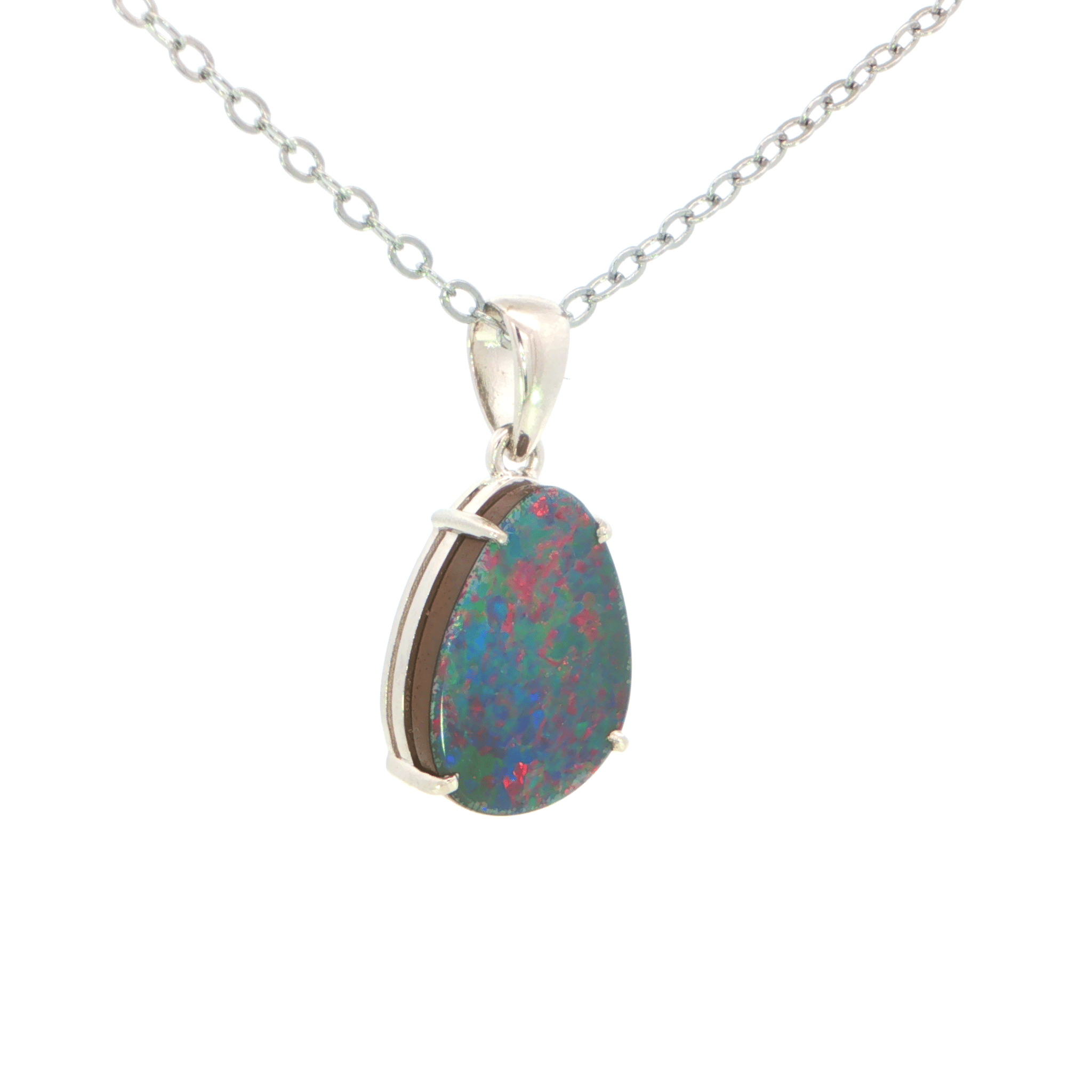 Australian Doublet Opal set in 925 Sterling Silver - Multicolour - Australian Opal Cutters and Pearl Divers