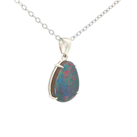 Australian Doublet Opal set in 925 Sterling Silver - Multicolour - Australian Opal Cutters and Pearl Divers