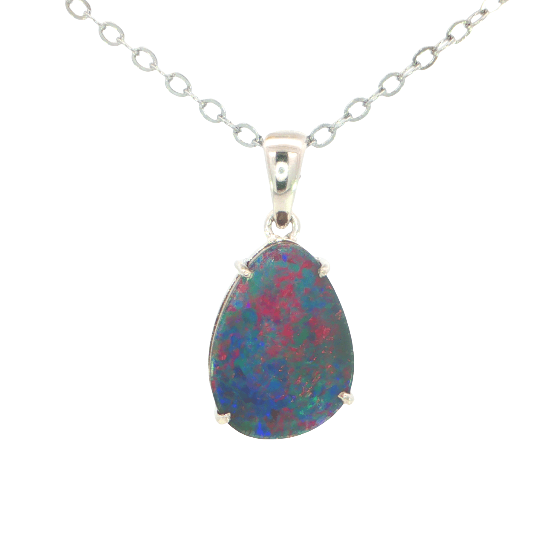 Australian Doublet Opal set in 925 Sterling Silver - Multicolour - Australian Opal Cutters and Pearl Divers