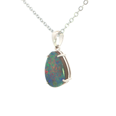 Australian Doublet Opal set in 925 Sterling Silver - Multicolour - Australian Opal Cutters and Pearl Divers