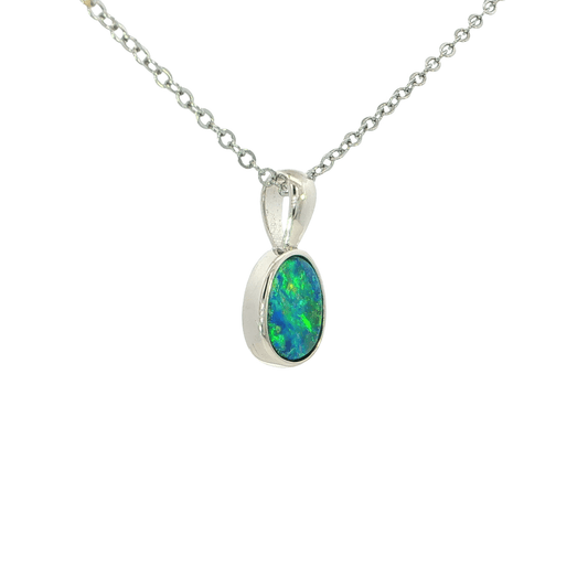 Australian Doublet Opal Pendant set in 925 Sterling Silver - Multicolour - Australian Opal Cutters and Pearl Divers