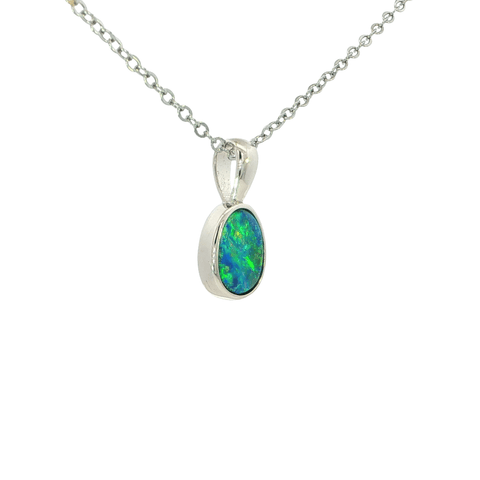 Australian Doublet Opal Pendant set in 925 Sterling Silver - Multicolour - Australian Opal Cutters and Pearl Divers