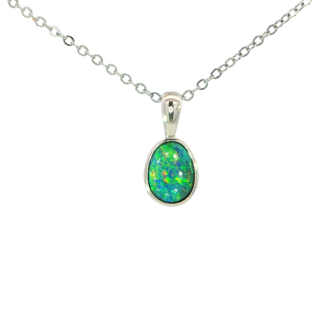 Australian Doublet Opal Pendant set in 925 Sterling Silver - Multicolour - Australian Opal Cutters and Pearl Divers