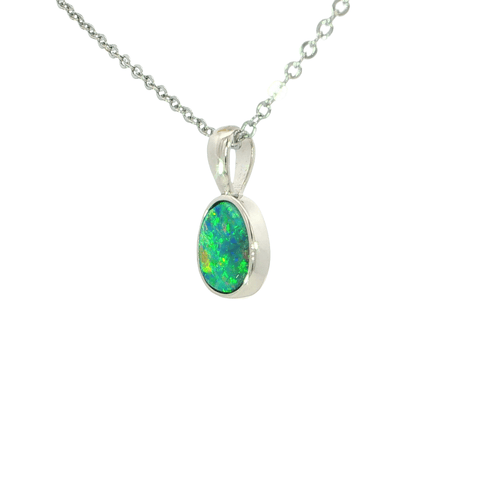 Australian Doublet Opal Pendant set in 925 Sterling Silver - Multicolour - Australian Opal Cutters and Pearl Divers