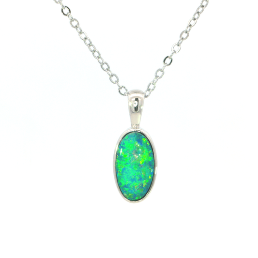 Australian Doublet Opal set in 925 Sterling Silver - Multicolour - Australian Opal Cutters and Pearl Divers