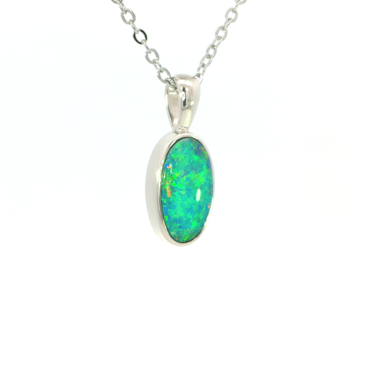 Australian Doublet Opal set in 925 Sterling Silver - Multicolour - Australian Opal Cutters and Pearl Divers