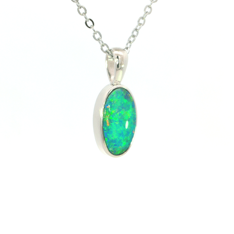 Australian Doublet Opal set in 925 Sterling Silver - Multicolour - Australian Opal Cutters and Pearl Divers