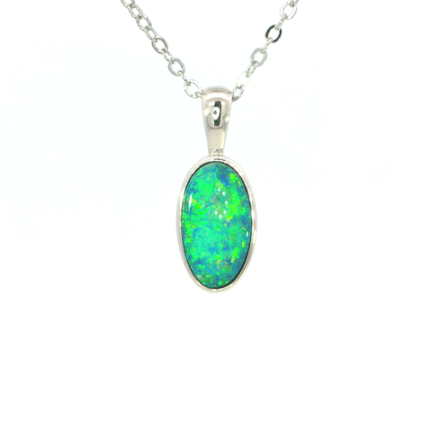 Australian Doublet Opal set in 925 Sterling Silver - Multicolour - Australian Opal Cutters and Pearl Divers