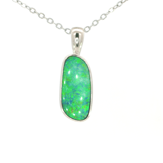 Australian Doublet Opal Pendant set in 925 Sterling Silver - Multicolour - Australian Opal Cutters and Pearl Divers