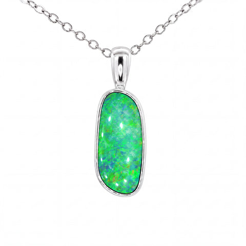 Australian Doublet Opal Pendant set in 925 Sterling Silver - Multicolour - Australian Opal Cutters and Pearl Divers