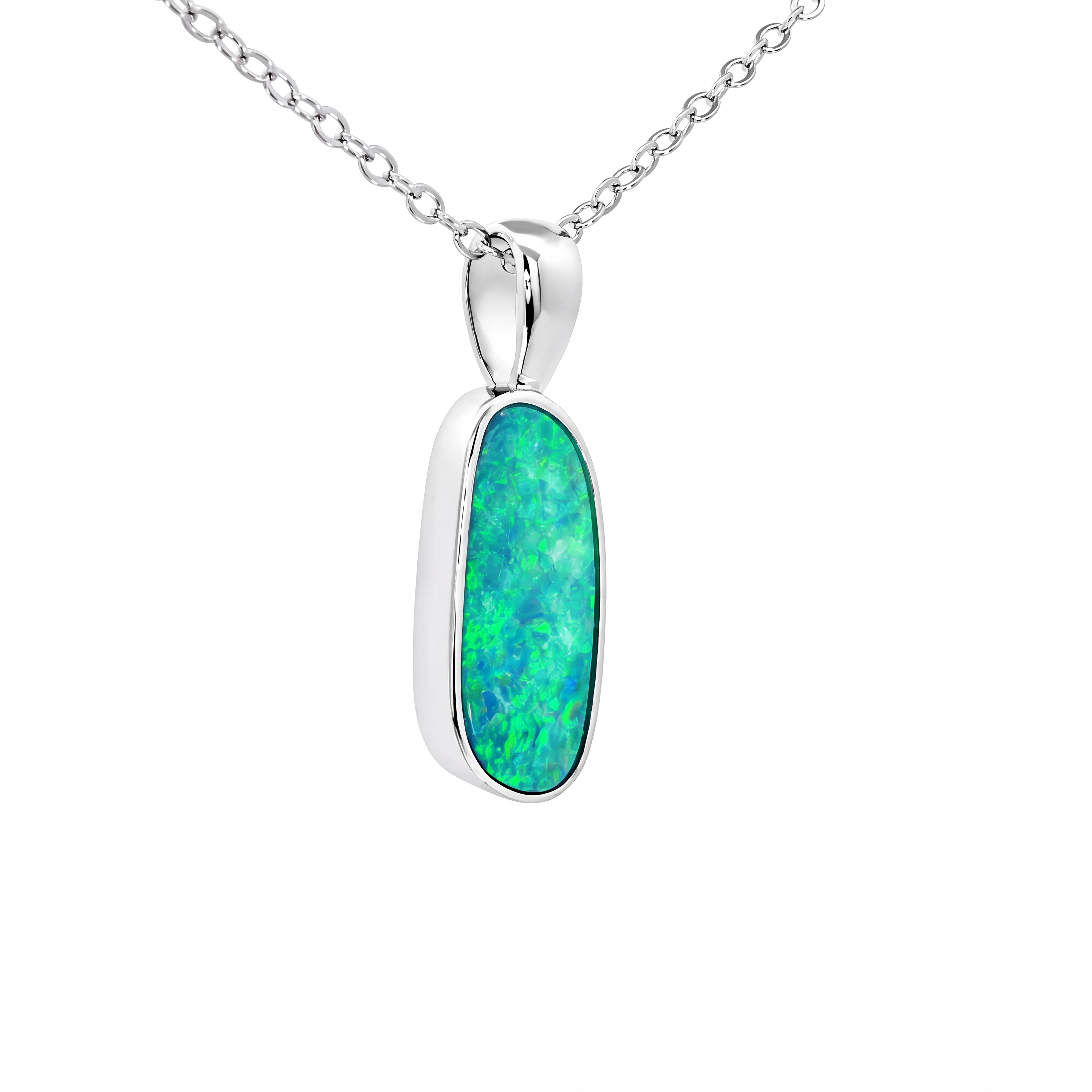 Australian Doublet Opal Pendant set in 925 Sterling Silver - Multicolour - Australian Opal Cutters and Pearl Divers