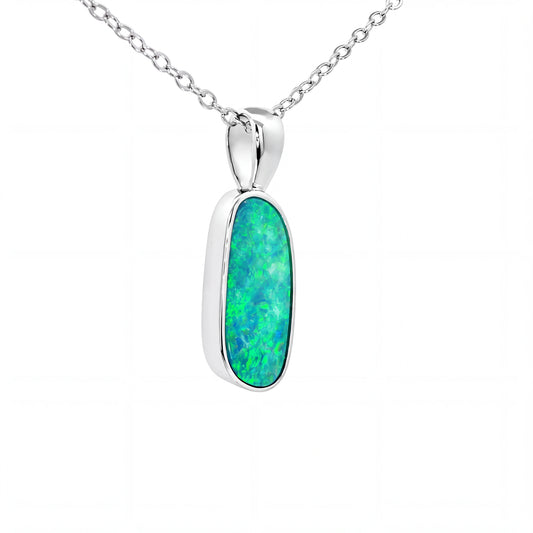 Australian Doublet Opal Pendant set in 925 Sterling Silver - Multicolour - Australian Opal Cutters and Pearl Divers