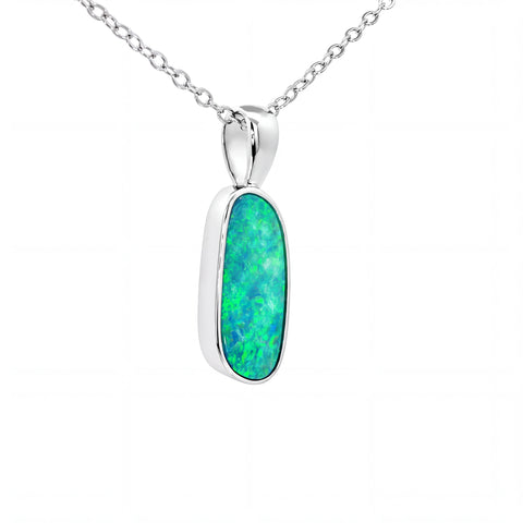Australian Doublet Opal Pendant set in 925 Sterling Silver - Multicolour - Australian Opal Cutters and Pearl Divers
