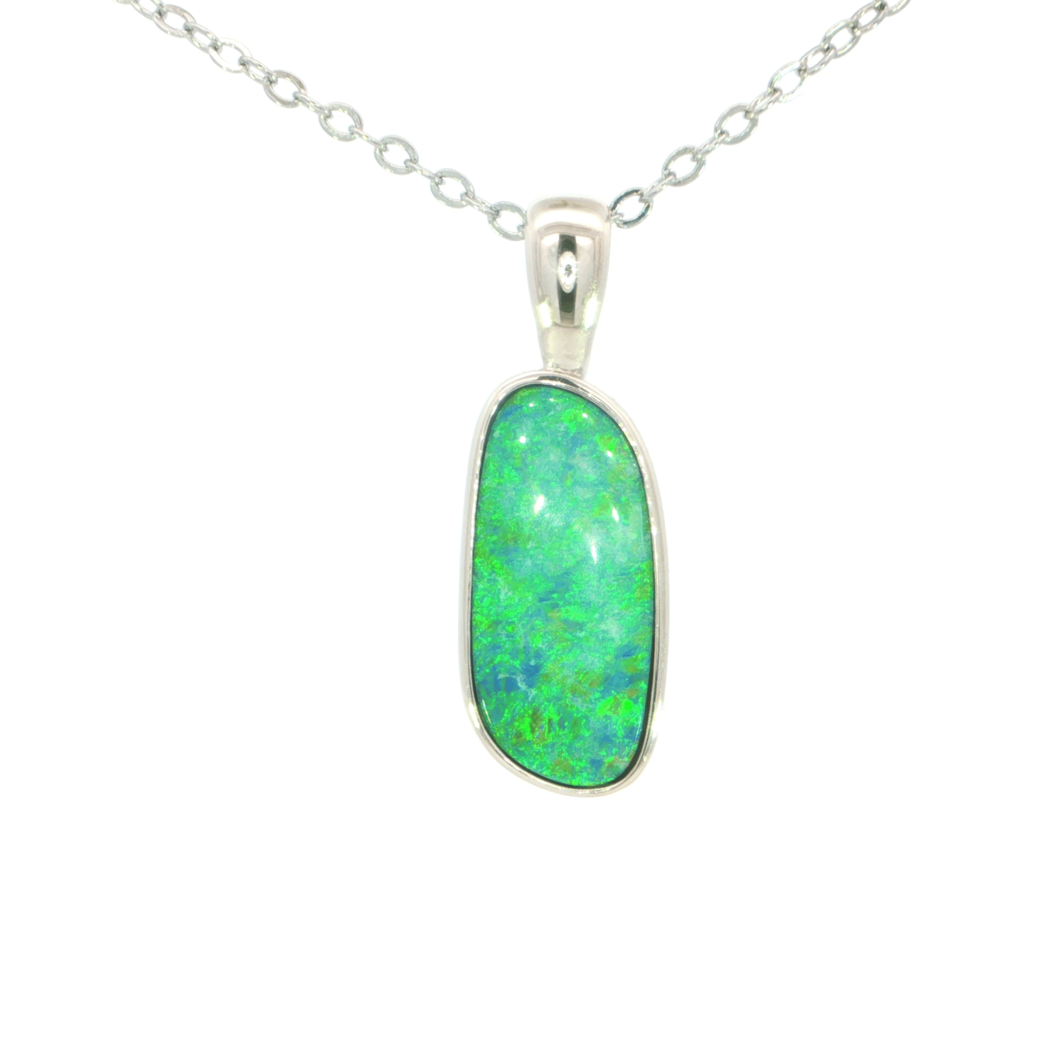 Australian Doublet Opal Pendant set in 925 Sterling Silver - Multicolour - Australian Opal Cutters and Pearl Divers