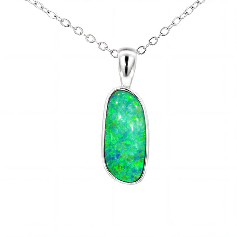 Australian Doublet Opal Pendant set in 925 Sterling Silver - Multicolour - Australian Opal Cutters and Pearl Divers