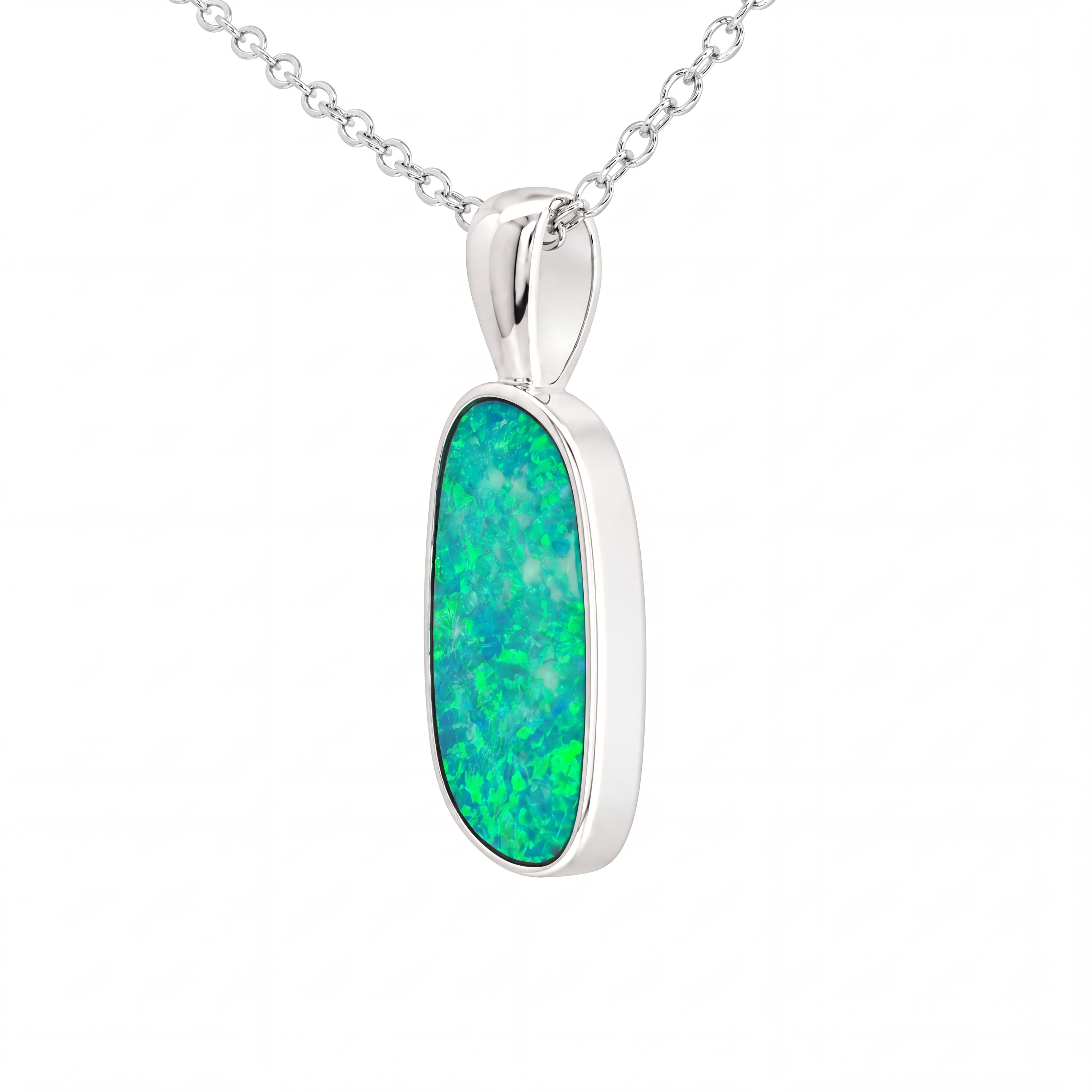 Australian Doublet Opal Pendant set in 925 Sterling Silver - Multicolour - Australian Opal Cutters and Pearl Divers