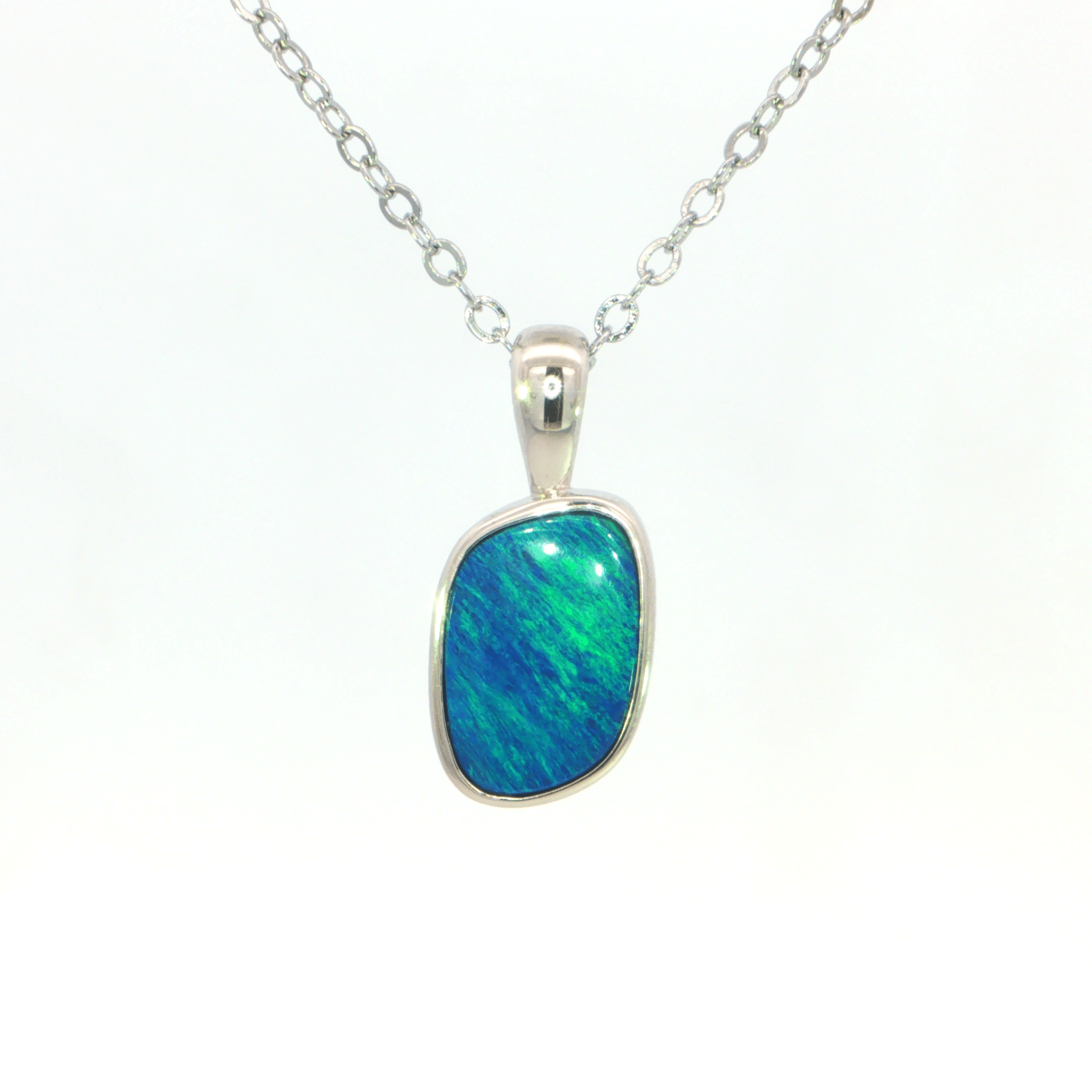 Australian Doublet Opal Pendant set in 925 Sterling Silver - Blue-Green - Australian Opal Cutters and Pearl Divers