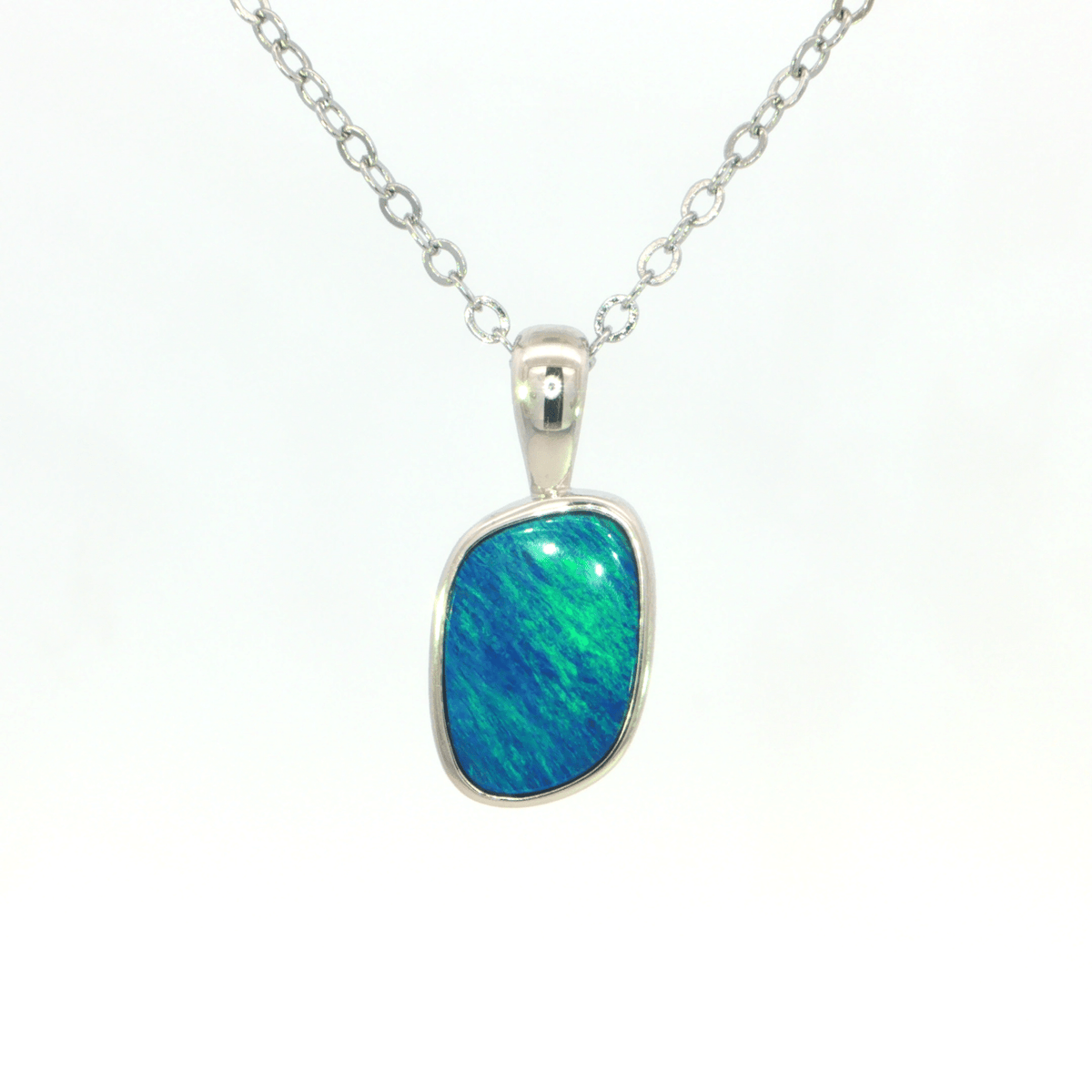 Australian Doublet Opal Pendant set in 925 Sterling Silver - Blue-Green - Australian Opal Cutters and Pearl Divers