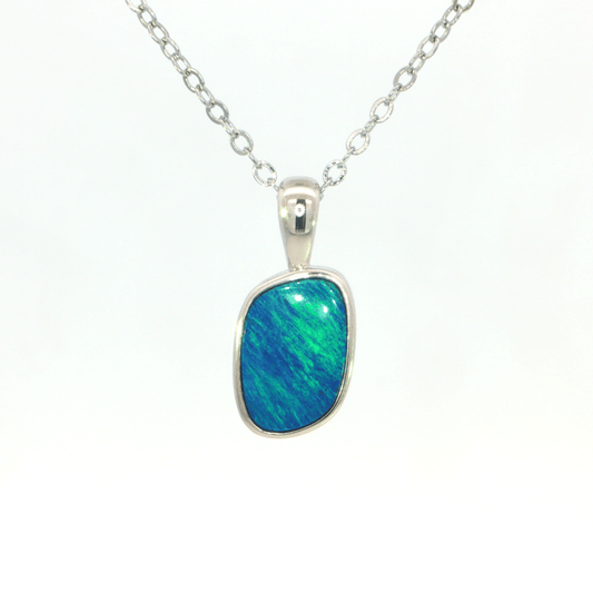 Australian Doublet Opal Pendant set in 925 Sterling Silver - Blue-Green - Australian Opal Cutters and Pearl Divers