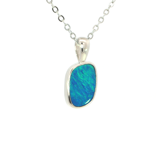 Australian Doublet Opal Pendant set in 925 Sterling Silver - Blue-Green - Australian Opal Cutters and Pearl Divers