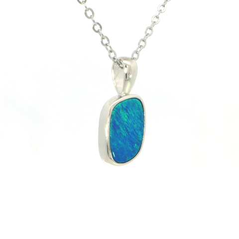 Australian Doublet Opal Pendant set in 925 Sterling Silver - Blue-Green - Australian Opal Cutters and Pearl Divers