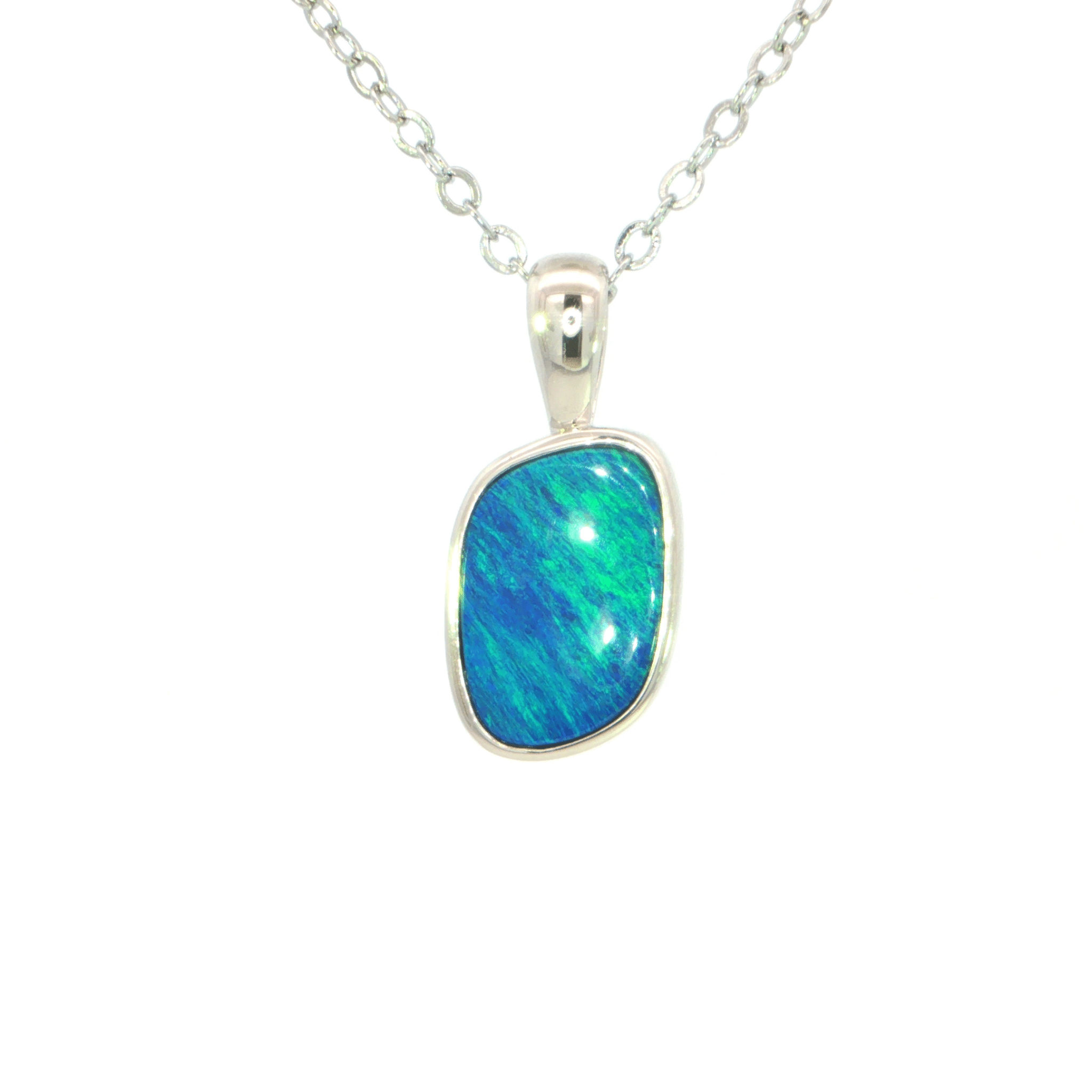 Australian Doublet Opal Pendant set in 925 Sterling Silver - Blue-Green - Australian Opal Cutters and Pearl Divers