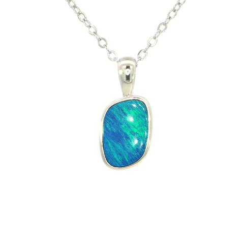 Australian Doublet Opal Pendant set in 925 Sterling Silver - Blue-Green - Australian Opal Cutters and Pearl Divers