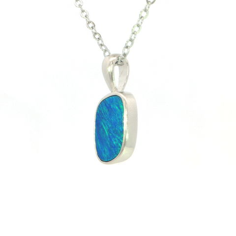 Australian Doublet Opal Pendant set in 925 Sterling Silver - Blue-Green - Australian Opal Cutters and Pearl Divers