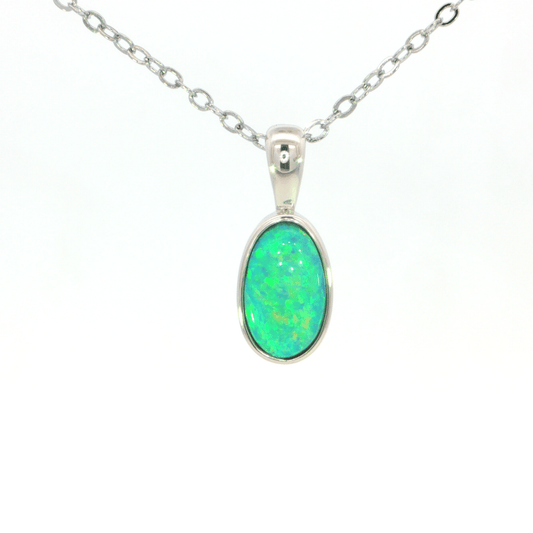 Australian Doublet Opal Pendant set in 925 Sterling Silver - Green-Blue - Australian Opal Cutters and Pearl Divers