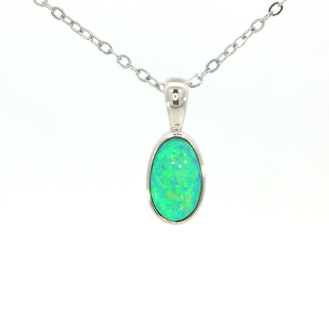 Australian Doublet Opal Pendant set in 925 Sterling Silver - Green-Blue - Australian Opal Cutters and Pearl Divers