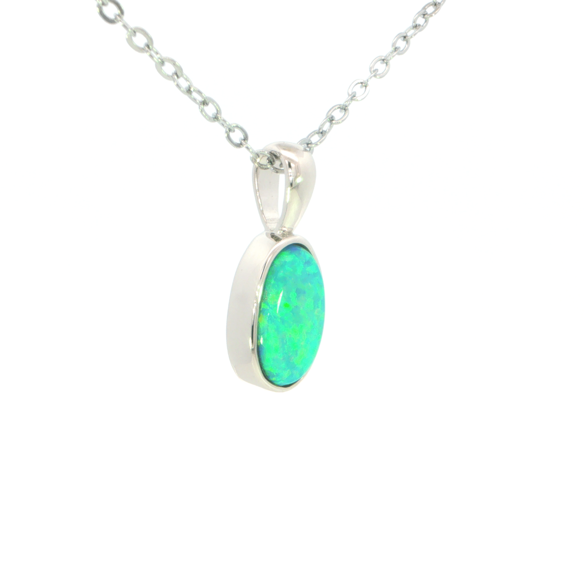Australian Doublet Opal Pendant set in 925 Sterling Silver - Green-Blue - Australian Opal Cutters and Pearl Divers