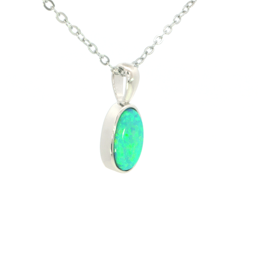 Australian Doublet Opal Pendant set in 925 Sterling Silver - Green-Blue - Australian Opal Cutters and Pearl Divers
