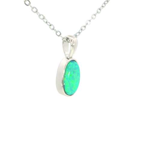 Australian Doublet Opal Pendant set in 925 Sterling Silver - Green-Blue - Australian Opal Cutters and Pearl Divers