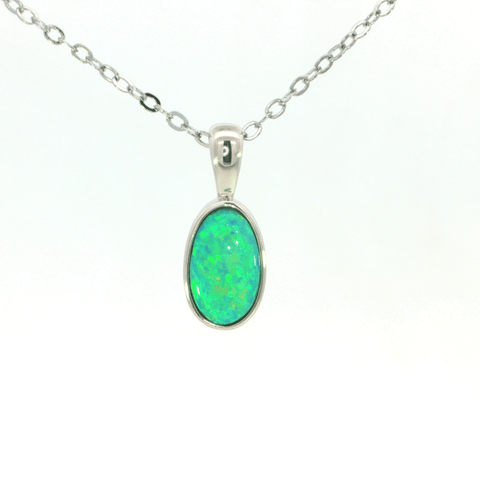 Australian Doublet Opal Pendant set in 925 Sterling Silver - Green-Blue - Australian Opal Cutters and Pearl Divers