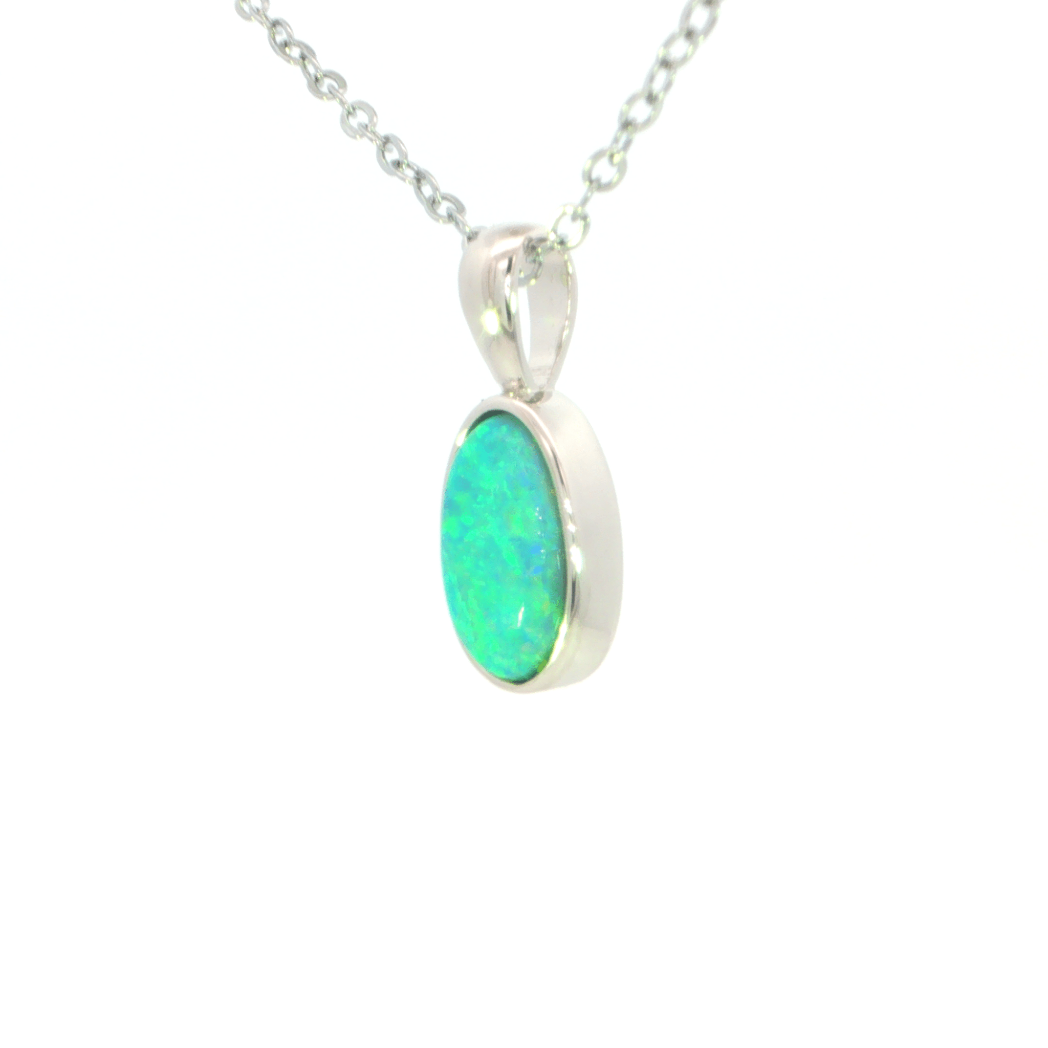 Australian Doublet Opal Pendant set in 925 Sterling Silver - Green-Blue - Australian Opal Cutters and Pearl Divers
