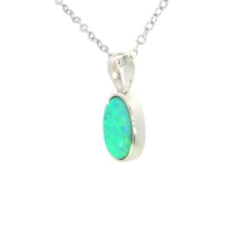 Australian Doublet Opal Pendant set in 925 Sterling Silver - Green-Blue - Australian Opal Cutters and Pearl Divers