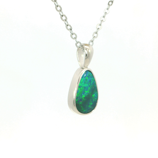 Australian Doublet Opal Set in 925 Sterling Silver - Green-Blue - Australian Opal Cutters and Pearl Divers