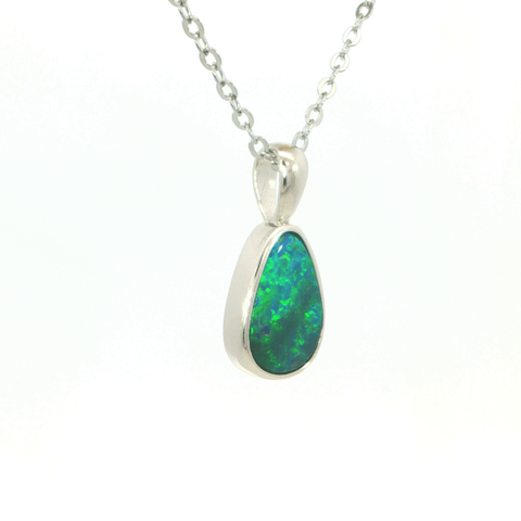 Australian Doublet Opal Set in 925 Sterling Silver - Green-Blue - Australian Opal Cutters and Pearl Divers
