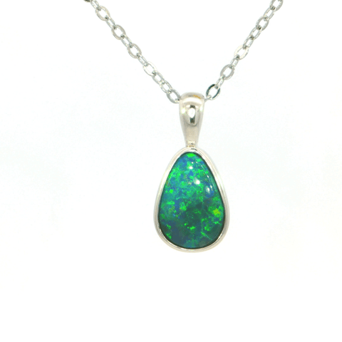 Australian Doublet Opal Set in 925 Sterling Silver - Green-Blue - Australian Opal Cutters and Pearl Divers