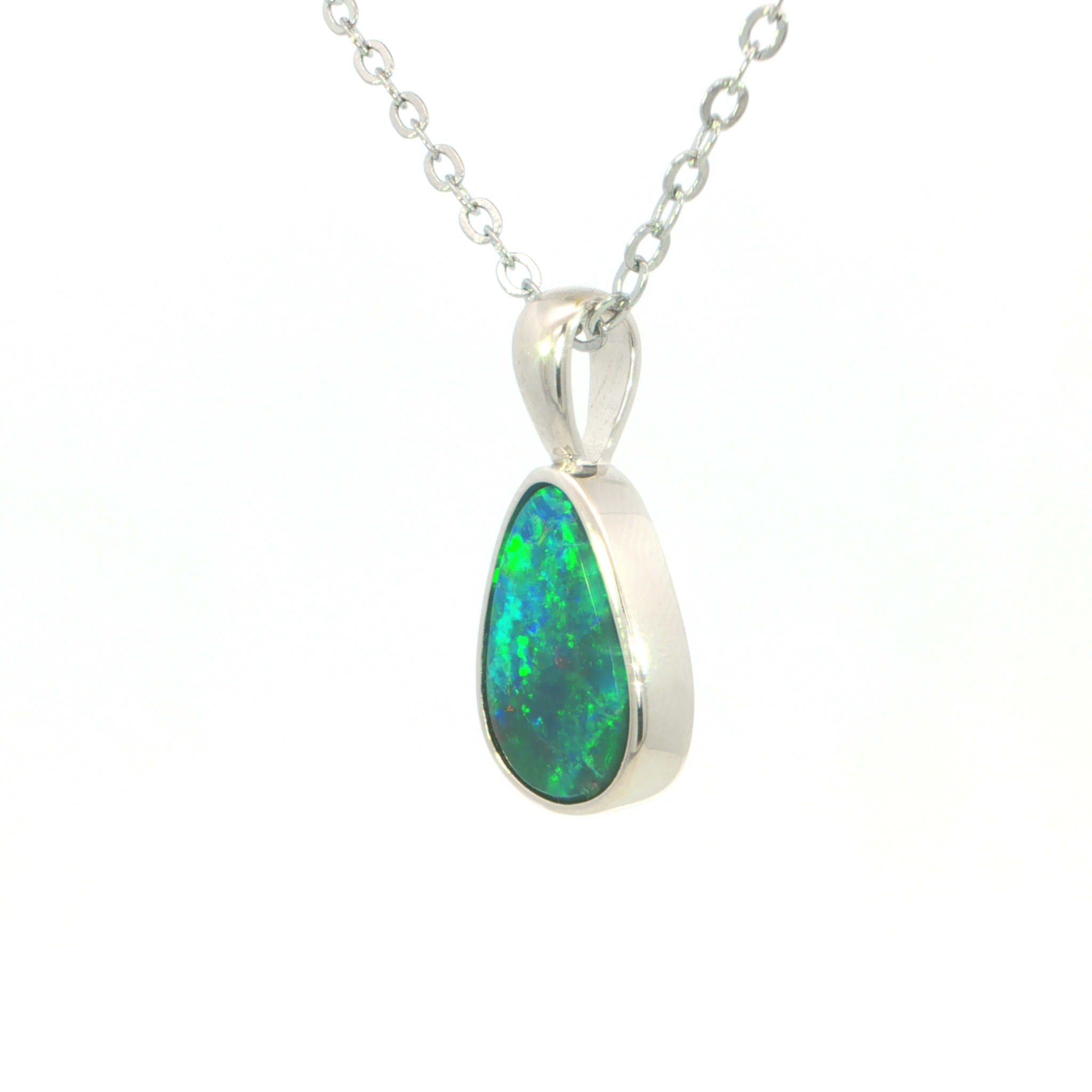 Australian Doublet Opal Set in 925 Sterling Silver - Green-Blue - Australian Opal Cutters and Pearl Divers