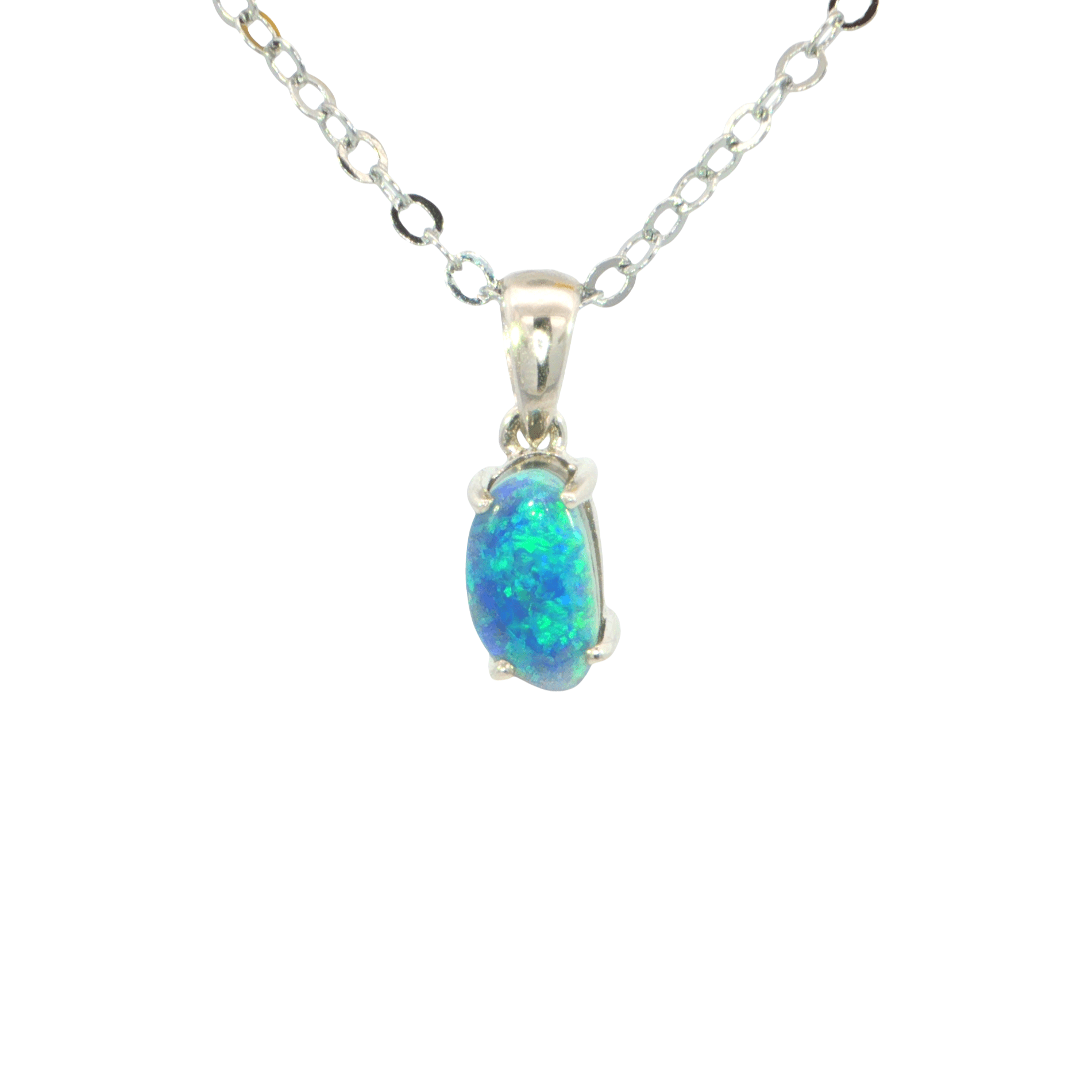 Australian Doublet Opal Pendant set in 925 Sterling Silver - Blue-Green - Australian Opal Cutters and Pearl Divers